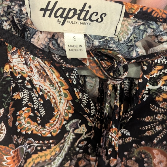 Boho Haptics Black Rust Paisley Leopard Front Tie Top - Picture 3 of 6